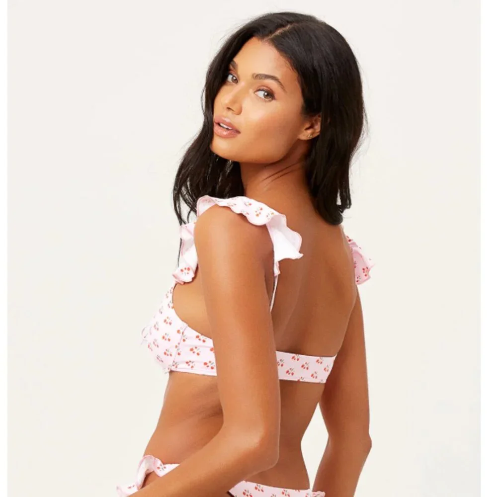Frankie's Bikinis Birdie Baby Berry Ruffle Bikini Top NWT